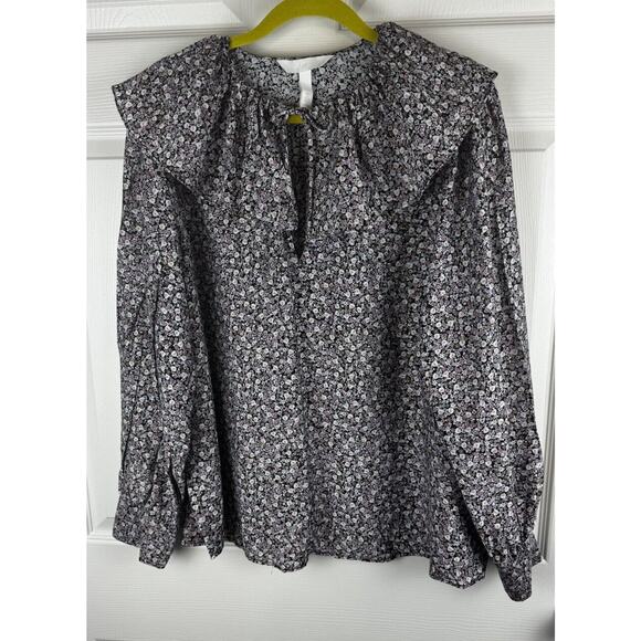 H&M Flounce-Collared Blouse Lavender Multi L cottagecore 51-03 - Picture 16 of 16